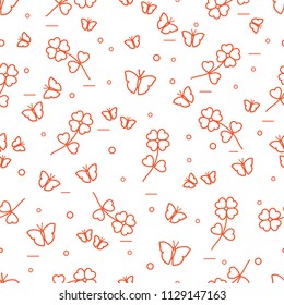 Seamless pattern with shamrock and butterflies. Saint Patrick's Day. Irish clover St. Patrick's.