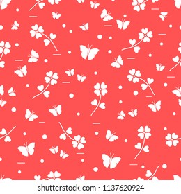 Seamless pattern with shamrock and butterflies. Saint Patrick's Day. Irish clover St. Patrick's.