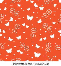 Seamless pattern with shamrock and butterflies. Saint Patrick's Day. Irish clover St. Patrick's.