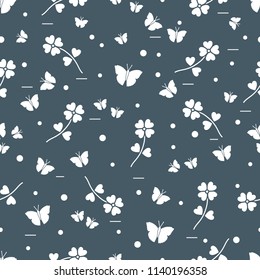 Seamless pattern with shamrock and butterflies. Saint Patrick's Day. Irish clover St. Patrick's.