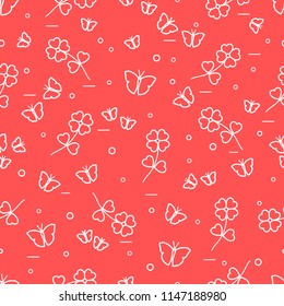 Seamless pattern with shamrock and butterflies. Saint Patrick's Day. Irish clover St. Patrick's.