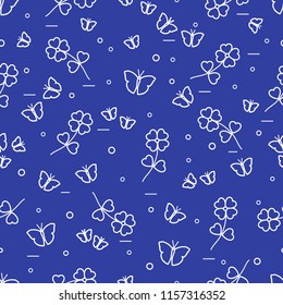 Seamless pattern with shamrock and butterflies. Saint Patrick's Day. Irish clover St. Patrick's.