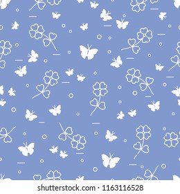 Seamless pattern with shamrock and butterflies. Saint Patrick's Day. Irish clover St. Patrick's.