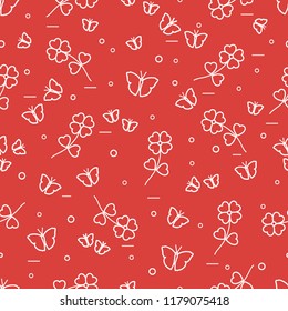 Seamless pattern with shamrock and butterflies. Saint Patrick's Day. Irish clover St. Patrick's.