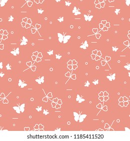 Seamless pattern with shamrock and butterflies. Saint Patrick's Day. Irish clover St. Patrick's.