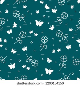 Seamless pattern with shamrock and butterflies. Saint Patrick's Day. Irish clover St. Patrick's.