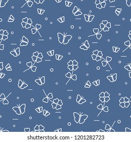 Seamless pattern with shamrock and butterflies. Saint Patrick's Day. Irish clover St. Patrick's.