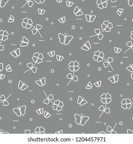 Seamless pattern with shamrock and butterflies. Saint Patrick's Day. Irish clover St. Patrick's.