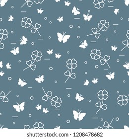 Seamless pattern with shamrock and butterflies. Saint Patrick's Day. Irish clover St. Patrick's.