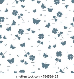 Seamless pattern with shamrock and butterflies. Saint Patrick's Day. Irish clover St. Patrick's.