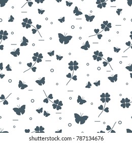 Seamless pattern with shamrock and butterflies. Saint Patrick's Day. Irish clover St. Patrick's.