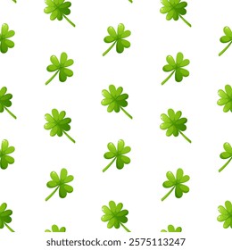 Seamless pattern of shamrock and clover on white background in honor of St. Patrick's Day. Symbol of Ireland. Seamless pattern in the form of shamrock.