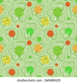 Seamless pattern with shamrock leaves. St. Patrick's day holiday symbol. Vector illustration