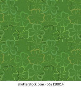 Seamless pattern with shamrock leaves. St. Patrick's day holiday symbol. Vector illustration