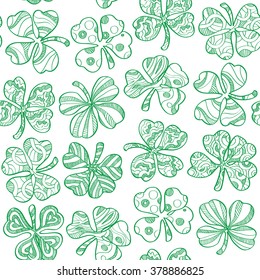 Seamless pattern with shamrock on white background. Vector illustration