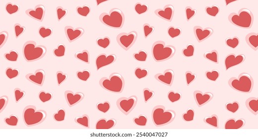 Seamless pattern with shape dark pink hearts and fabric pattern for kids on light pink background. 