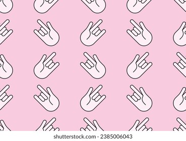 Seamless pattern in the shape of fingers showing love. Arranged alternately on a pink background.