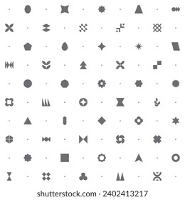 Seamless pattern with shape and symbol icon on white background. Included the icons as elements, circle, square, triangle, cross, rectangle, pentagon, hexagon, star, octagon And Other Elements.