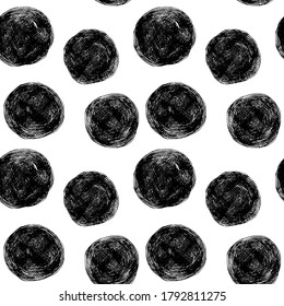 Seamless pattern. Shapeless circles  of different sizes, handicraft.