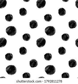 Seamless pattern. Shapeless circles and dots of different sizes, handicraft.