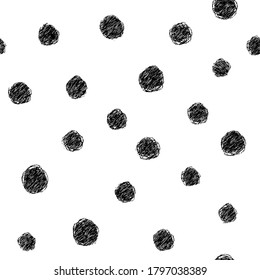 Seamless pattern. Shapeless circles and dots of different sizes, handicraft.