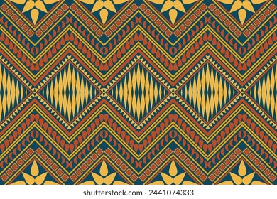 seamless pattern with shapes Geometric ethnic oriental ikat pattern traditional Design for background,carpet,wallpaper,clothing,wrapping,Batik,fabric,Vector illustration.embroidery style.