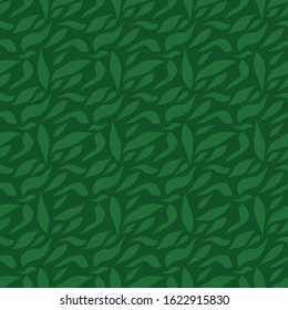 Seamless pattern with shapes of leaves. Abstract dark green background for textile, fabric, design, web. Camouflage.