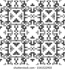 Seamless pattern. Shapes ornament. Ethnic embroidery background. Figures, squares, rectangles image. Tribal wallpaper. Tribe motif. Ancient backdrop. Digital paper, web design, textile print. Vector.