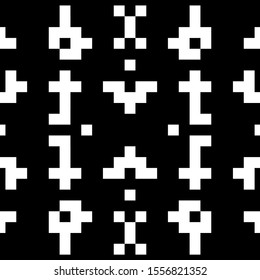 Seamless pattern. Shapes ornament. Tribe motif. Ethnic embroidery background. Tribal wallpaper. Figures, squares, rectangles image. Ancient backdrop. Digital paper, web design, textile print. Vector.