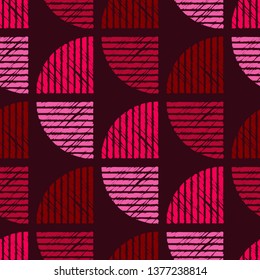 Seamless pattern. The shapes of striped semicircles. Old texture. Geometric background. Can be used for wallpaper, textile, invitation card, wrapping, web page background.