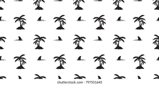 seamless pattern shark fin island Coconut tree palm vector isolated wallpaper background