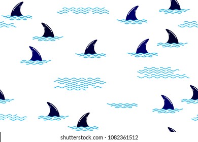 Seamless pattern with shark fin in ocean wave. Cute Marine pattern for fabric, baby clothes, background, textile,wrapping paper and other decoration.Vector illustration