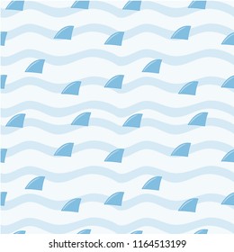 Seamless pattern shark fin in the ocean wave