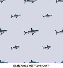 Seamless pattern shark Mako on pastel gray background. Animal templates for fabric design. Great for textile print, wrapping, cover. Vector illustration.