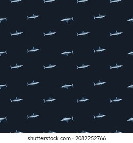 Seamless pattern shark Mako on black background. Animal templates for fabric design. Great for textile print, wrapping, cover. Vector illustration.