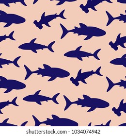 Seamless Pattern With Shark Silhouette. Vector Illustration. 