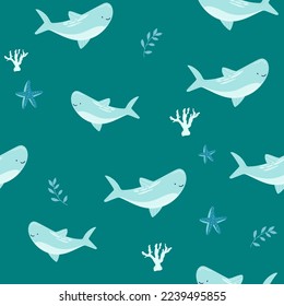 Seamless pattern of a Shark vector background elements