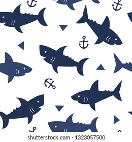 Seamless Pattern With Shark Vector Illustration