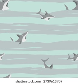Seamless pattern with Shark in waves for boys children is design and pattern on vector. Vector illustration