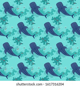 Seamless pattern with the Whale sharks