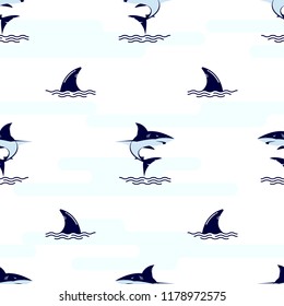 Seamless pattern with shark's fin, shark's tail, Sharks. Cute Marine pattern for fabric, baby clothes, background, textile,wrapping paper and other decoration.Vector illustration