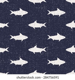 Seamless pattern with sharks. Nautical background. Cute sea life illustration.