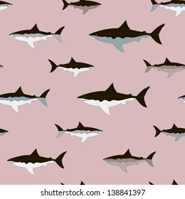 Seamless pattern with sharks on pink background 