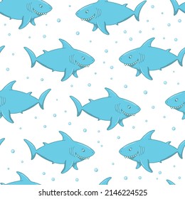 seamless pattern with sharks on white background. Nursery sharks print for textile, wrapping paper, wallpaper, stationary. Summer theme. EPS 10