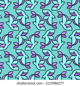 Seamless pattern, sharks in the style of line art