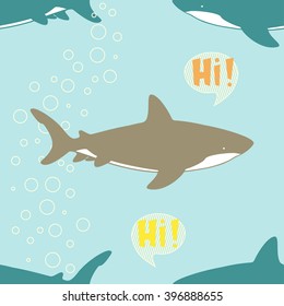 Seamless Pattern with sharks. Vector illustration.