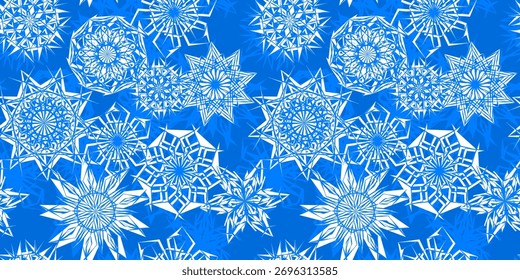 A seamless pattern of shattered, icy motifs in a blue color palette. This gritty winter design is ideal for alternative textile prints, graphic gift wrap, or a powerful backdrop.