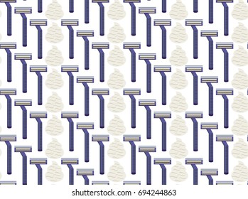Seamless pattern with a shaving blade. Beard, mustache, shaving, foam, machine, blade. Barbershop elements object. Vector