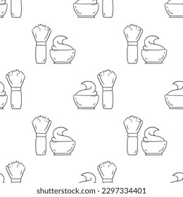 Seamless pattern with shaving foam and brush hand drawn doodle outline vector