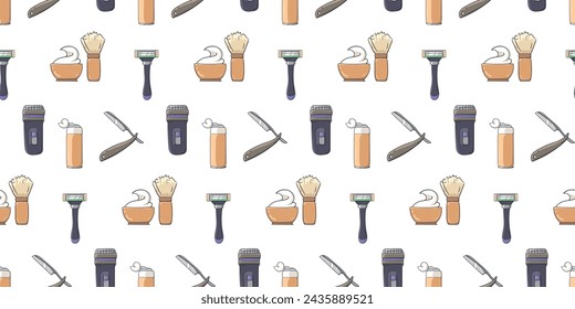 Seamless pattern with shaving supplies doodle vector